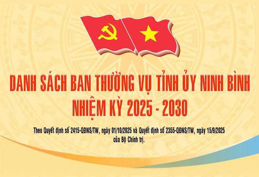 Danh sách Ban Thường vụ Tỉnh ủy Ninh Bình, nhiệm kỳ 2025-2030