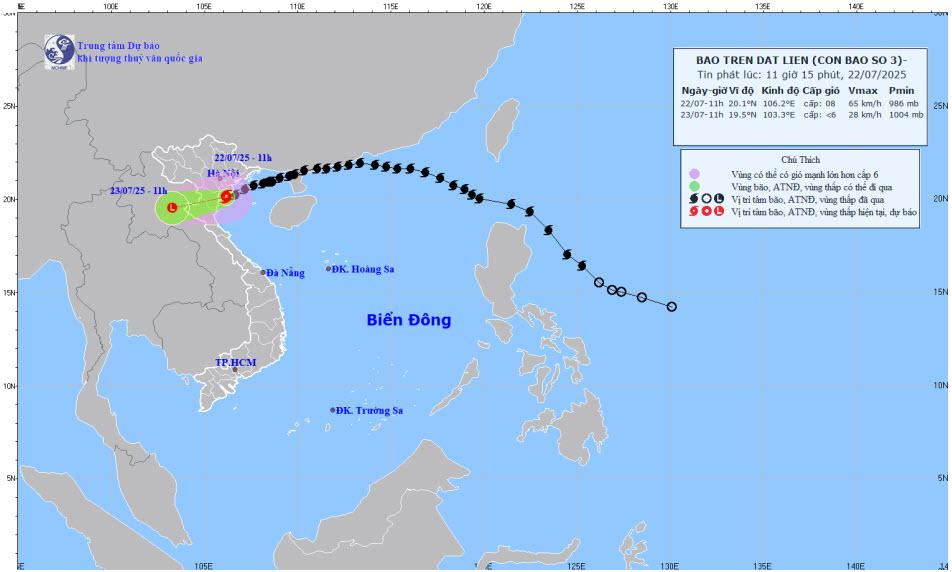 Dự báo bão số 3 vào đất liền rồi suy yếu nhanh, gây mưa lớn diện rộng