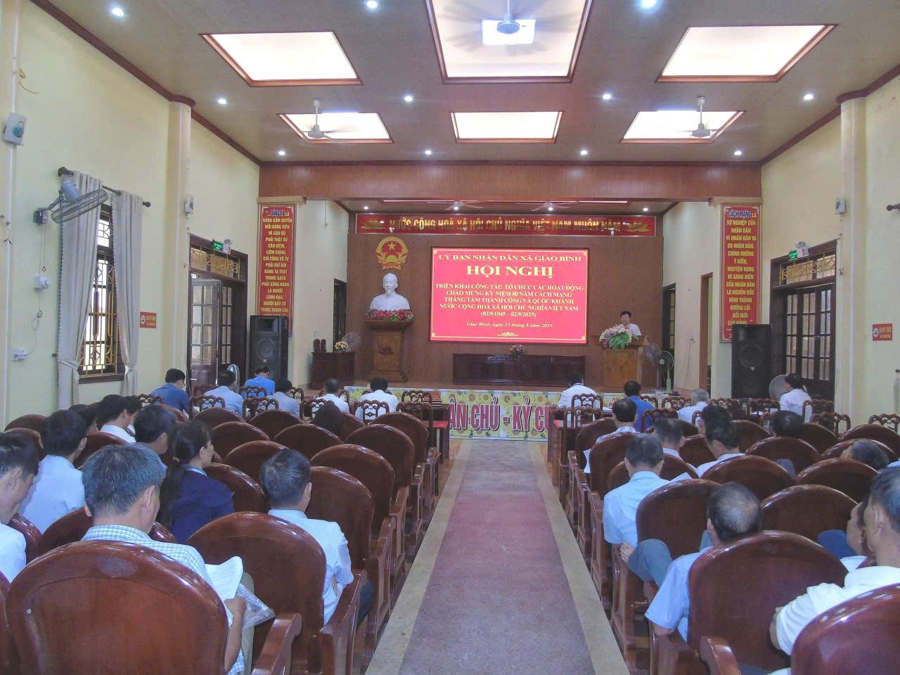 UBND xã Giao Bình triển khai công tác tổ chức các hoạt động văn hóa – thể thao chào mừng kỷ niệm 80 năm Cách mạng Tháng Tám và Quốc khánh 2/9 năm 2025.