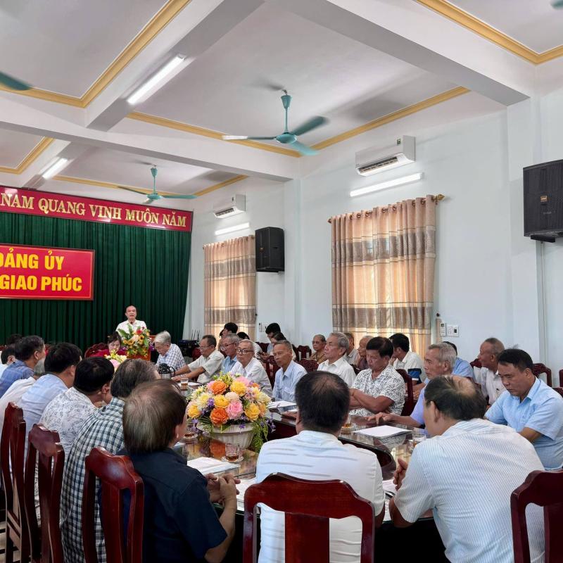 Hội nghị lấy ý kiến góp ý của các đồng chí nguyên lãnh đạo vào dự thảo Báo cáo chính trị trình đại hội đại biểu đảng bộ xã Giao Phúc lần thứ I, nhiệm kỳ 2025-2030