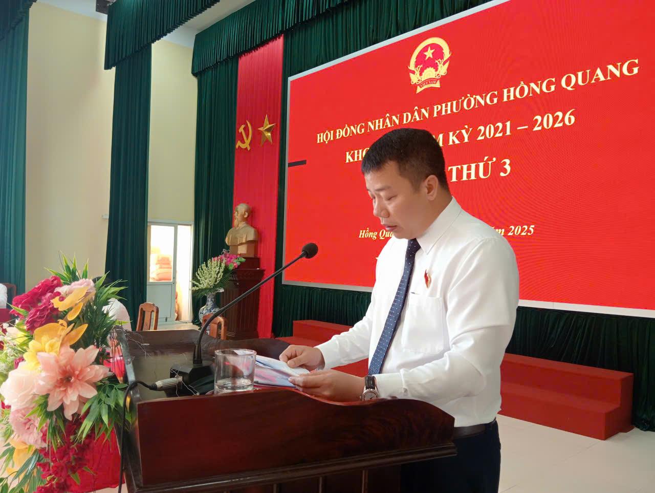 Kỳ họp thứ 3 (kỳ họp chuyên đề) HĐND phường Hồng Quang khóa I, nhiệm kỳ 2021–2026