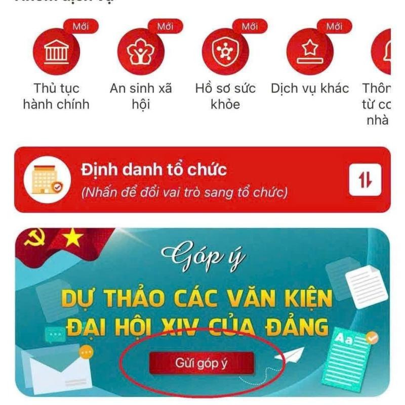 HƯỚNG DẪN THAM GIA GÓP Ý DỰ THẢO VĂN KIỆN ĐẠI HỘI XIV CỦA ĐẢNG TRÊN ỨNG DỤNG VNeID