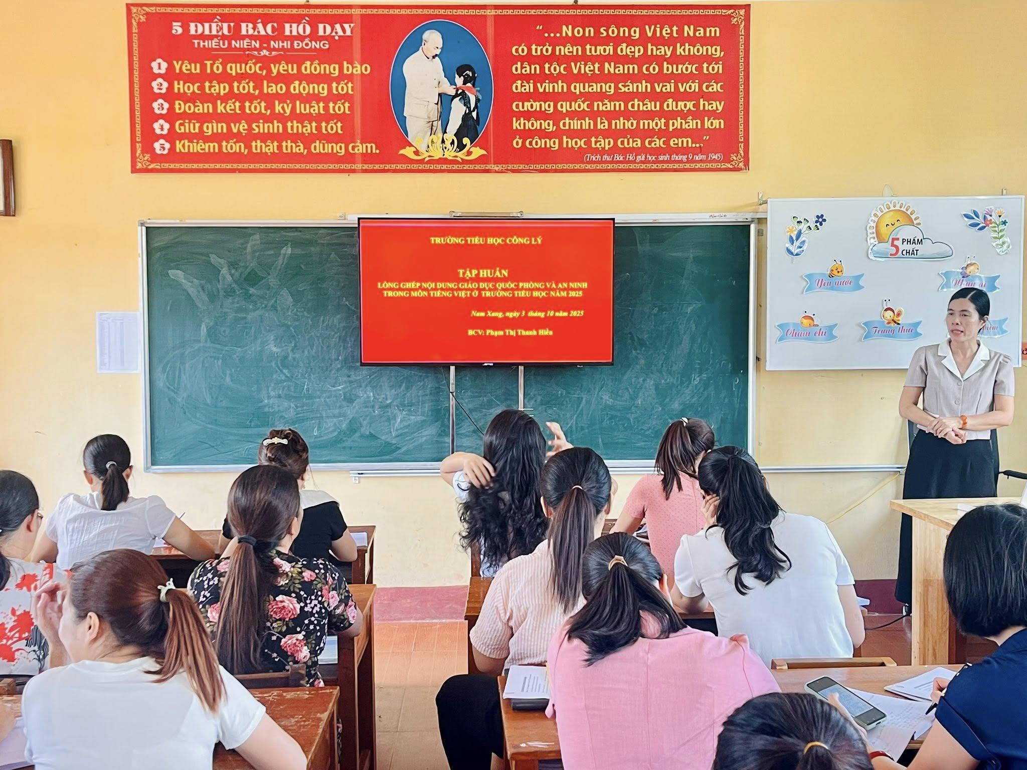 Trường Tiểu học Công Lý tổ chức tập huấn cho cán bộ quản lý và giáo viên về công tác Quốc phòng và An ninh