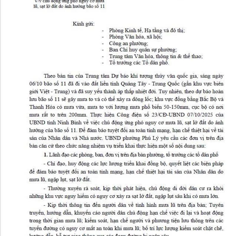 Phường Phủ Lý chủ động ứng phó nguy cơ mưa lũ, sạt lở đất do ảnh hưởng bão số 11