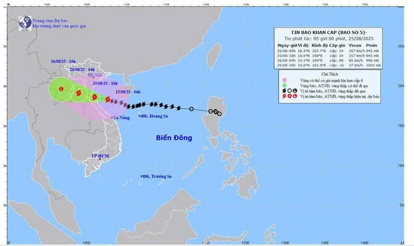 Tin bão khẩn cấp sáng ngày 25.8.2025