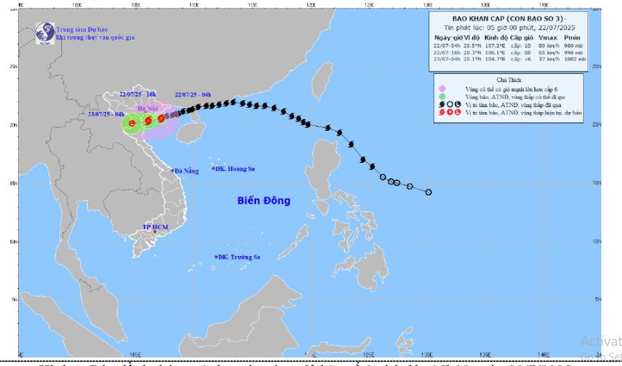 TIN BÃO KHẨN CẤP CƠN BÃO SỐ 3 LÚC 5H00 NGÀY 22/7/2025