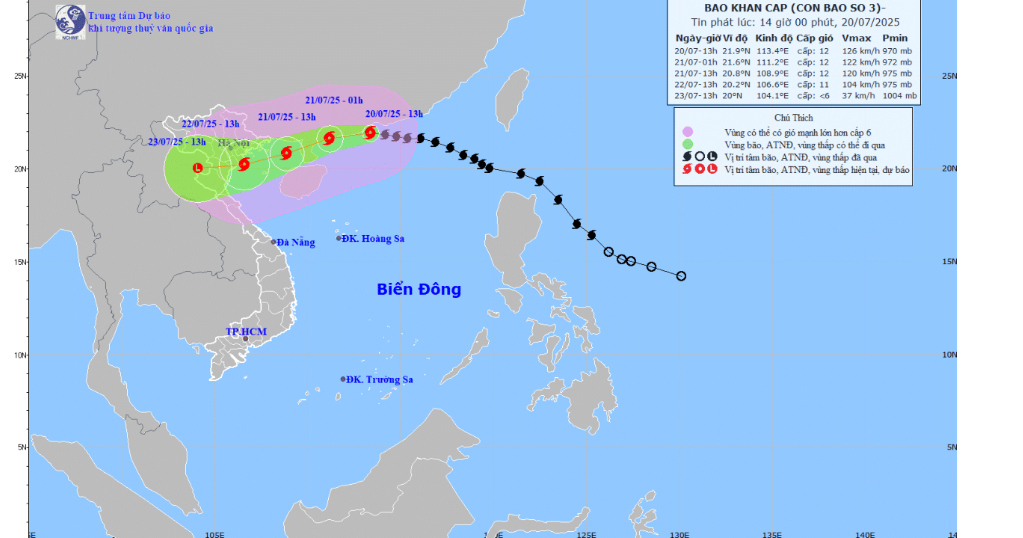 TIN BÃO KHẨN CẤP (CƠN BÃO SỐ 3) lúc 15h30  ngày 20/7/2025